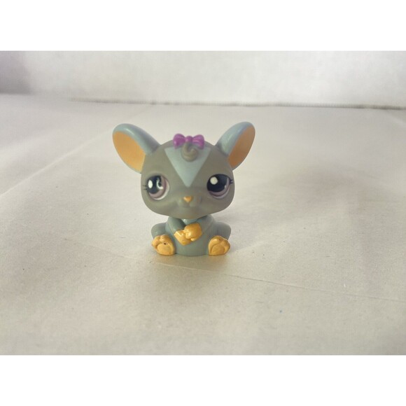 Littlest Pet Shop LPS 1203 Gray Mouse Figure Toy Bow Hasbro Authentic - Picture 1 of 6